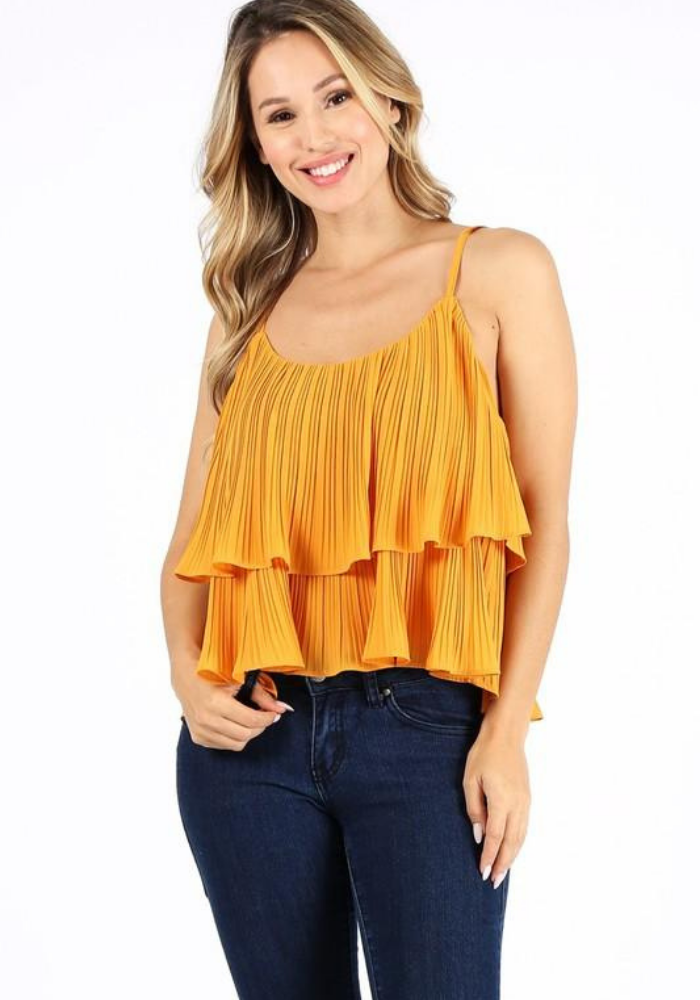 Luxe Pleat Tier Tank Top Yellow