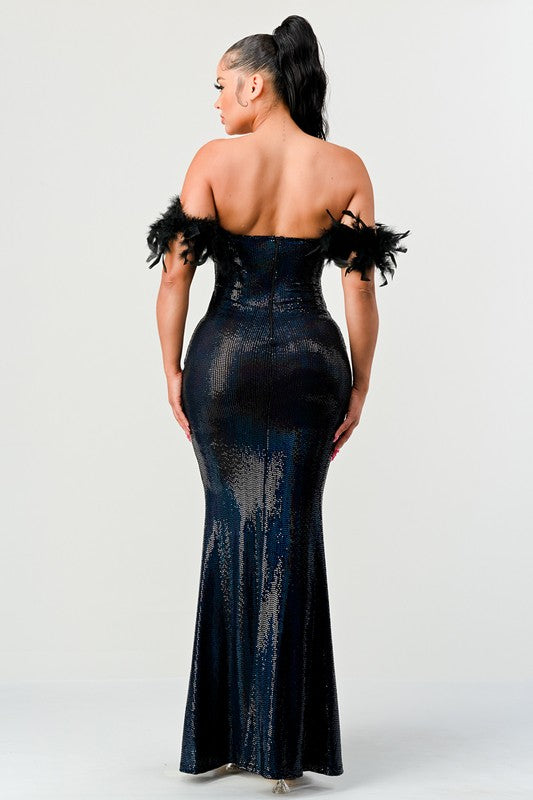 Midnight Feathered Gown