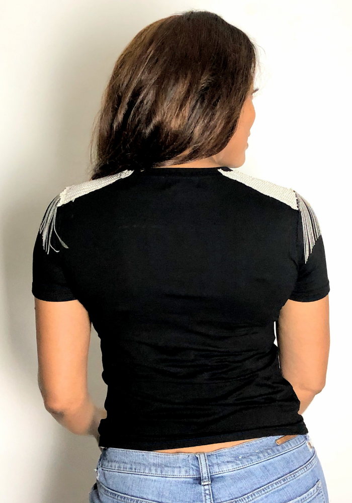 Tassel Sequin Epaulette Tee