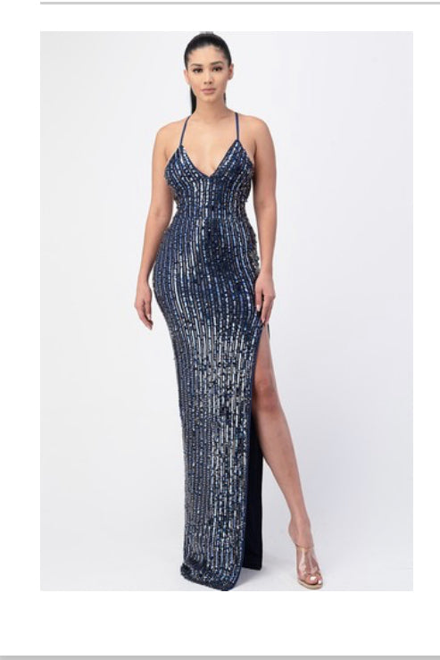 Blue Midnight Sequin Gown