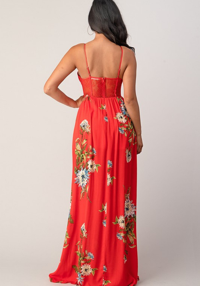 Sunburst Floral Corset Maxi Dress