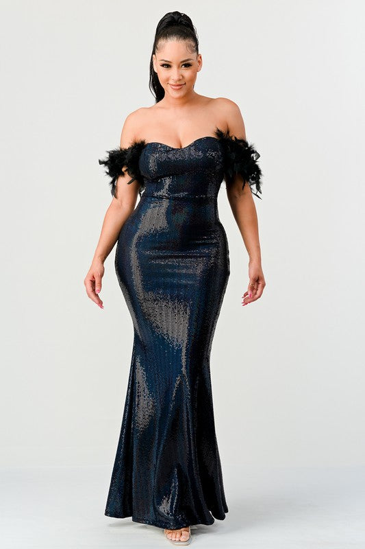 Midnight Feathered Gown