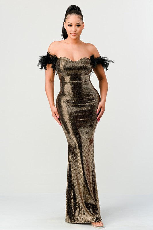 Gold Feathered Gown