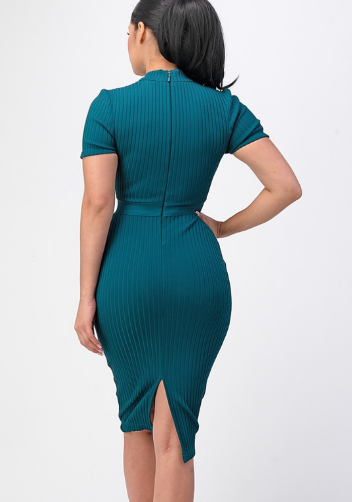 Too Teal Ribbed Sweater Dress
